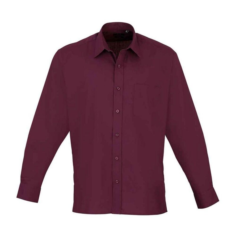Premier Mens Poplin Long-Sleeved Shirt / Burgundy